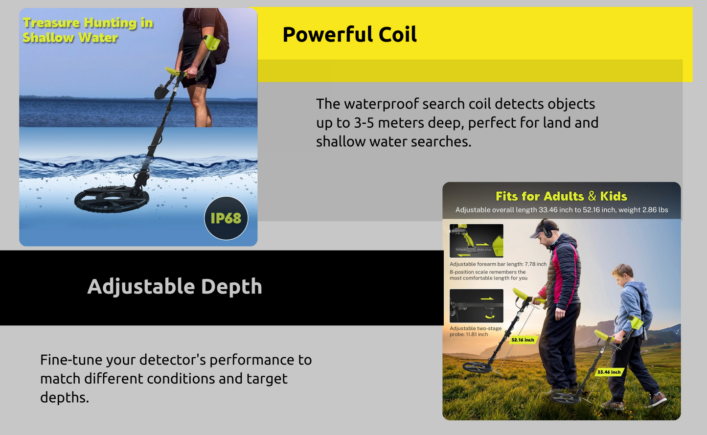 MegaDetector M55B: High-Performance Gold, Relic, and Artifact Detector with 10" Waterproof Coil, 5 Detection Modes, Large LCD Display, and Adjustable Sensitivity