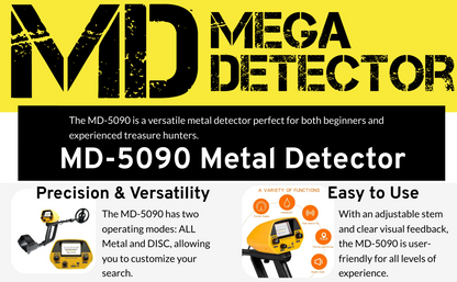 MegaDetector MD-5090: Advanced Metal Detector for Treasure Hunting, Relics, and Outdoor Exploration