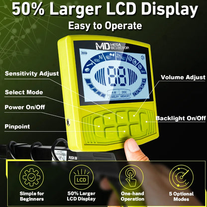 MegaDetector M55B: High-Performance Gold, Relic, and Artifact Detector with 10" Waterproof Coil, 5 Detection Modes, Large LCD Display, and Adjustable Sensitivity