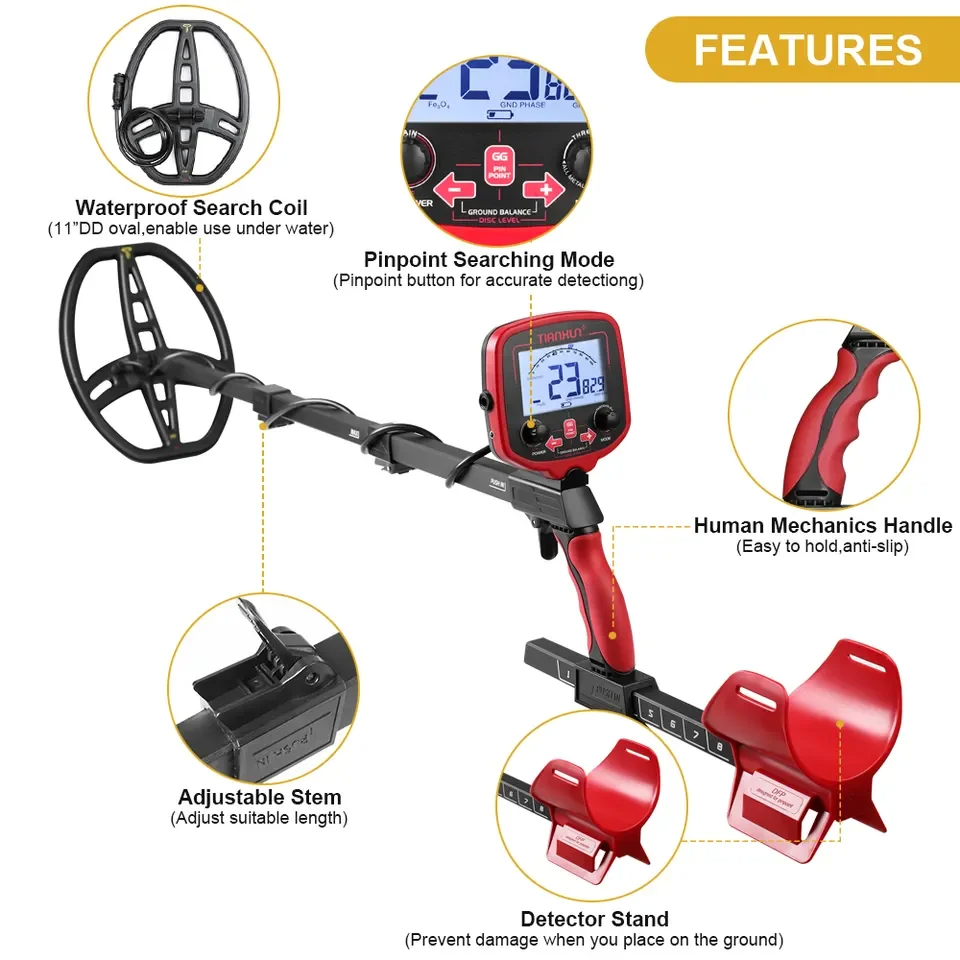 MegaDetector MD-850L: Advanced Gold, Relic, and Artifact Detector with 11" Waterproof Coil, Elimination Mode, and Pinpoint Accuracy